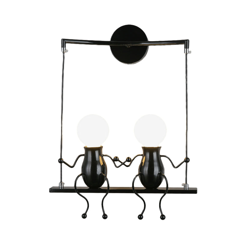 Black/White/Red Little People Sconce Light Metal Kids 2 Lights Wall Lighting Fixture for Living Room Clearhalo 'Wall Lamps & Sconces' 'Wall Lights' Lighting' 260058