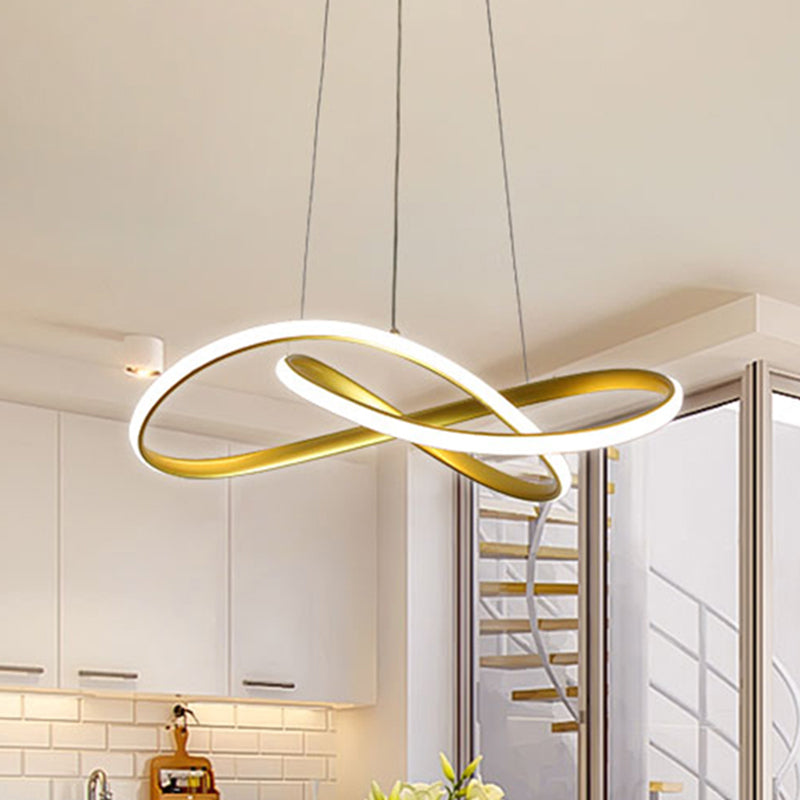 Modern Minimalist Style LED Line Chandelier White Acrylic Shade Aluminum Irregular Curved Hanging Light for Dining Room Clearhalo 'Ceiling Lights' 'Chandeliers' Lighting' 2600624