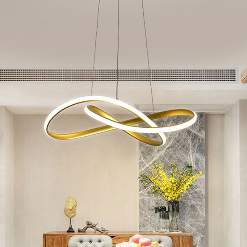 Modern Minimalist Style LED Line Chandelier White Acrylic Shade Aluminum Irregular Curved Hanging Light for Dining Room Clearhalo 'Ceiling Lights' 'Chandeliers' Lighting' 2600626