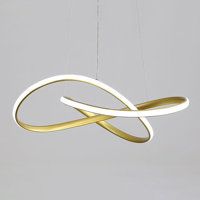 Modern Minimalist Style LED Line Chandelier White Acrylic Shade Aluminum Irregular Curved Hanging Light for Dining Room Gold 23.5" Warm Clearhalo 'Ceiling Lights' 'Chandeliers' Lighting' 2600627