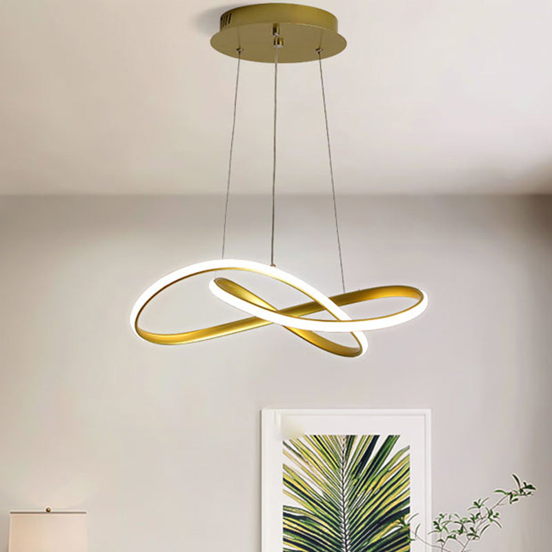 Modern Minimalist Style LED Line Chandelier White Acrylic Shade Aluminum Irregular Curved Hanging Light for Dining Room Clearhalo 'Ceiling Lights' 'Chandeliers' Lighting' 2600630