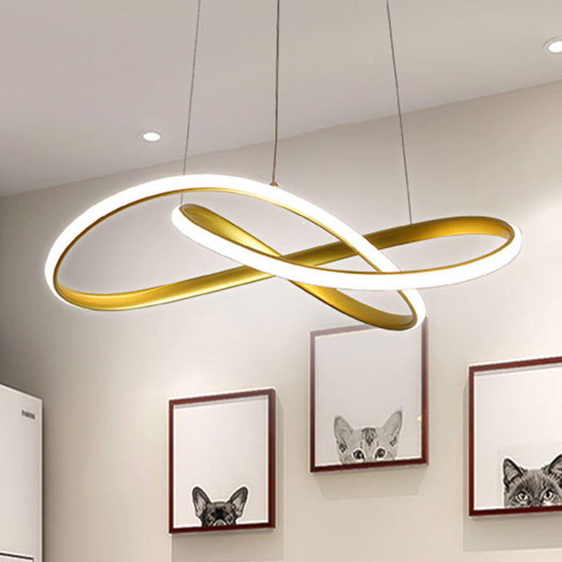 Modern Minimalist Style LED Line Chandelier White Acrylic Shade Aluminum Irregular Curved Hanging Light for Dining Room Clearhalo 'Ceiling Lights' 'Chandeliers' Lighting' 2600632