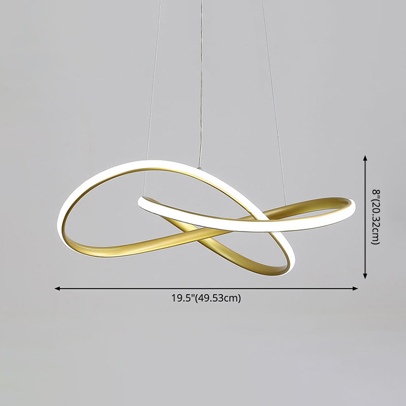 Modern Minimalist Style LED Line Chandelier White Acrylic Shade Aluminum Irregular Curved Hanging Light for Dining Room Clearhalo 'Ceiling Lights' 'Chandeliers' Lighting' 2600635