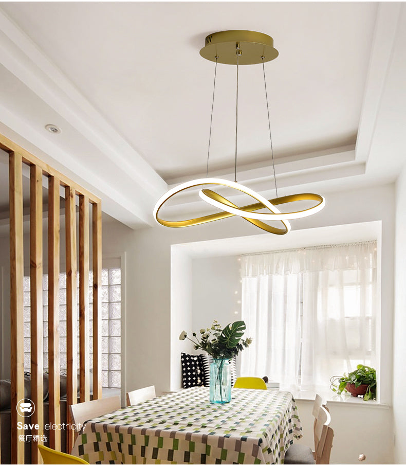 Modern Minimalist Style LED Line Chandelier White Acrylic Shade Aluminum Irregular Curved Hanging Light for Dining Room Clearhalo 'Ceiling Lights' 'Chandeliers' Lighting' 2600639