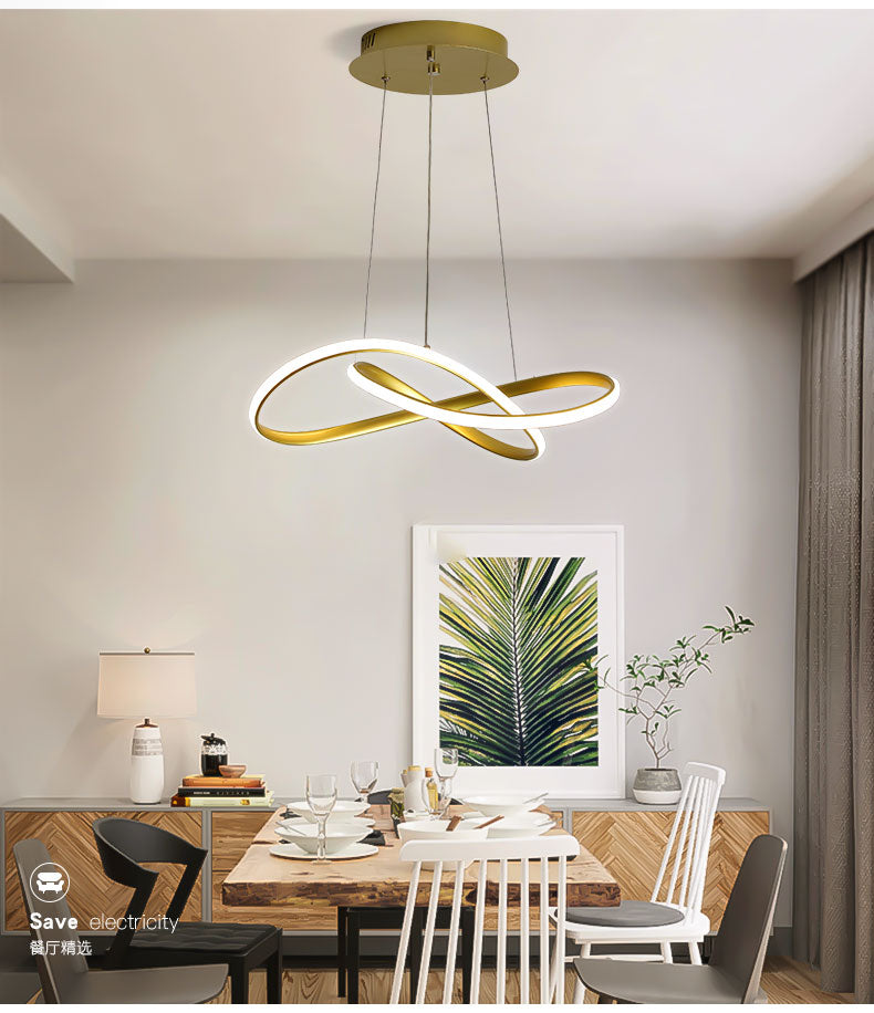 Modern Minimalist Style LED Line Chandelier White Acrylic Shade Aluminum Irregular Curved Hanging Light for Dining Room Clearhalo 'Ceiling Lights' 'Chandeliers' Lighting' 2600641