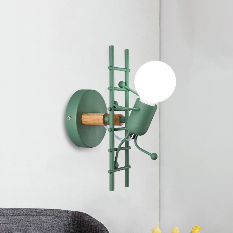 Cartoon Bare Bulb Wall Light Fixture Metal Gray/White/Green 1 Head Indoor Wall Mount Light with Little People Decoration Green Clearhalo 'Wall Lamps & Sconces' 'Wall Lights' Lighting' 260072