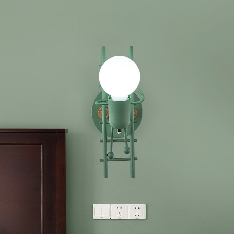 Cartoon Bare Bulb Wall Light Fixture Metal Gray/White/Green 1 Head Indoor Wall Mount Light with Little People Decoration Clearhalo 'Wall Lamps & Sconces' 'Wall Lights' Lighting' 260073