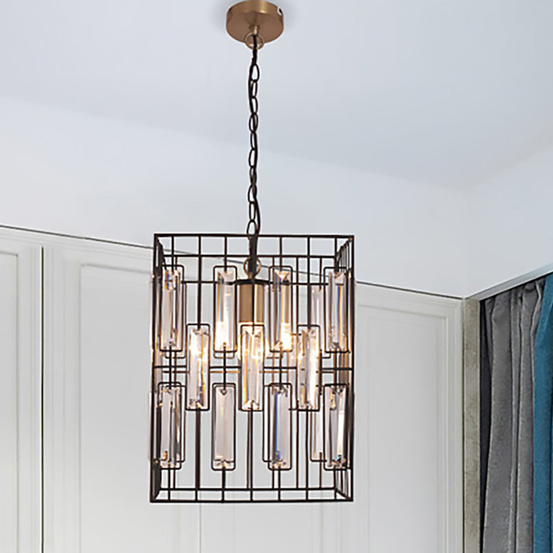 Black Cubic Cage Pendant Light Industrial Metal 1 Light Suspension Light with Crystal Accent for Restaurant Black Clearhalo 'Ceiling Lights' 'Chandeliers' 'Modern Chandeliers' 'Modern' Lighting' 260075