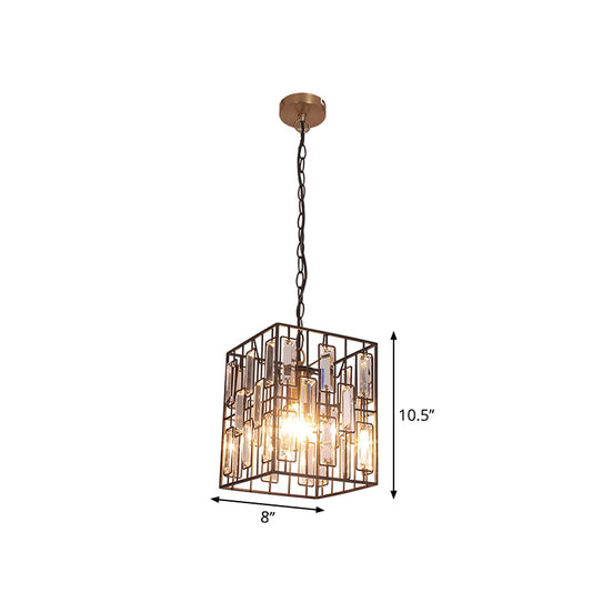 Black Cubic Cage Pendant Light Industrial Metal 1 Light Suspension Light with Crystal Accent for Restaurant Clearhalo 'Ceiling Lights' 'Chandeliers' 'Modern Chandeliers' 'Modern' Lighting' 260078