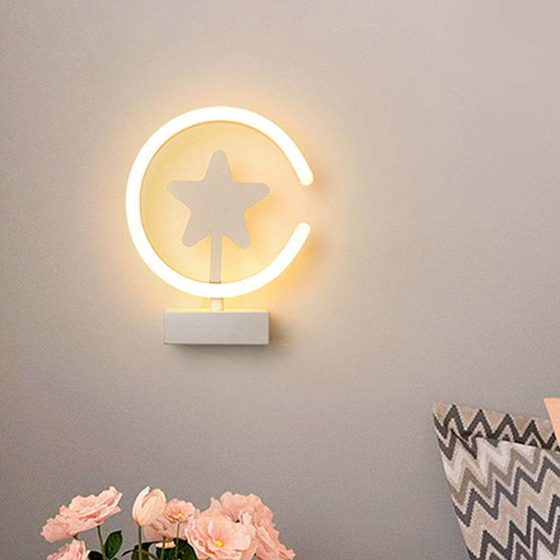 White/Gold Circle Flush Mount Wall Sconce with Star Pattern Cartoon Acrylic LED Wall Lighting, Warm/White Light White Clearhalo 'Wall Lamps & Sconces' 'Wall Lights' Lighting' 260093