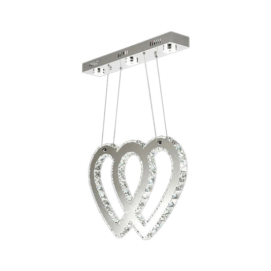 Modernist Double Heart Chandelier Lighting Crystal LED Hanging Light Fixture in Silver for Dining Table Clearhalo 'Ceiling Lights' 'Modern Pendants' 'Modern' 'Pendant Lights' 'Pendants' Lighting' 260100