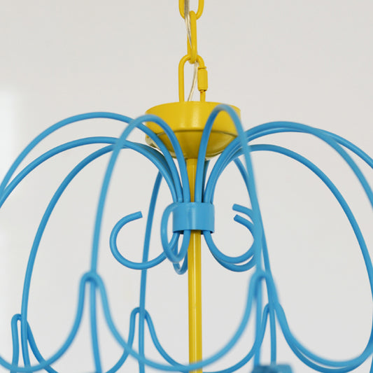 Macaron Candle Hanging Light Metallic 5 Lights Chandelier Lamp with Crystal Drop in Yellow and Blue for Children Clearhalo 'Ceiling Lights' 'Chandeliers' 'Modern Chandeliers' 'Modern' Lighting' 260111