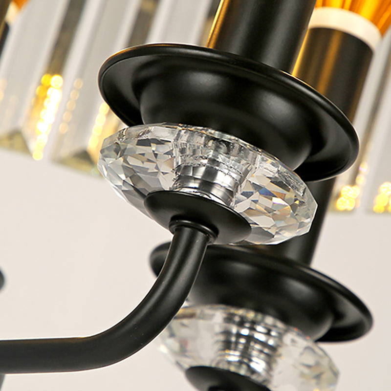 Clear Crystal Block Chandelier Lamp with Drum Shade Modernist 5 Lights Suspension Light in Black Clearhalo 'Ceiling Lights' 'Chandeliers' 'Modern Chandeliers' 'Modern' Lighting' 260116