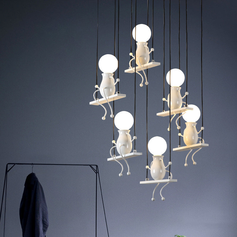 6/8 Heads People Pendant Lighting Metal Kids Hanging Ceiling Light in White for Children 6 White Clearhalo 'Ceiling Lights' 'Pendant Lights' 'Pendants' Lighting' 260124_4a6704c2-2ee4-43c3-902f-cd1ce137f1de