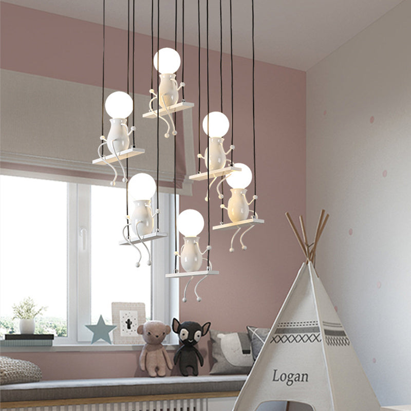 6/8 Heads People Pendant Lighting Metal Kids Hanging Ceiling Light in White for Children Clearhalo 'Ceiling Lights' 'Pendant Lights' 'Pendants' Lighting' 260125