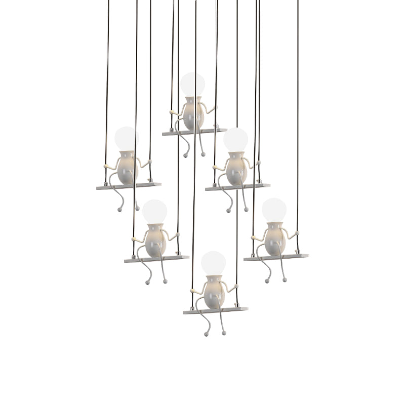 6/8 Heads People Pendant Lighting Metal Kids Hanging Ceiling Light in White for Children Clearhalo 'Ceiling Lights' 'Pendant Lights' 'Pendants' Lighting' 260126