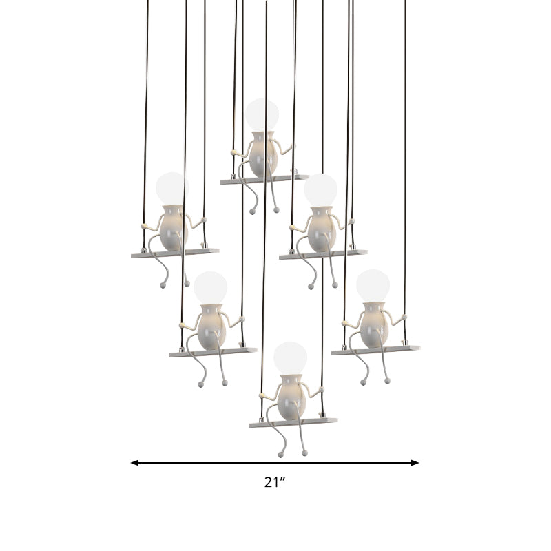 6/8 Heads People Pendant Lighting Metal Kids Hanging Ceiling Light in White for Children Clearhalo 'Ceiling Lights' 'Pendant Lights' 'Pendants' Lighting' 260127