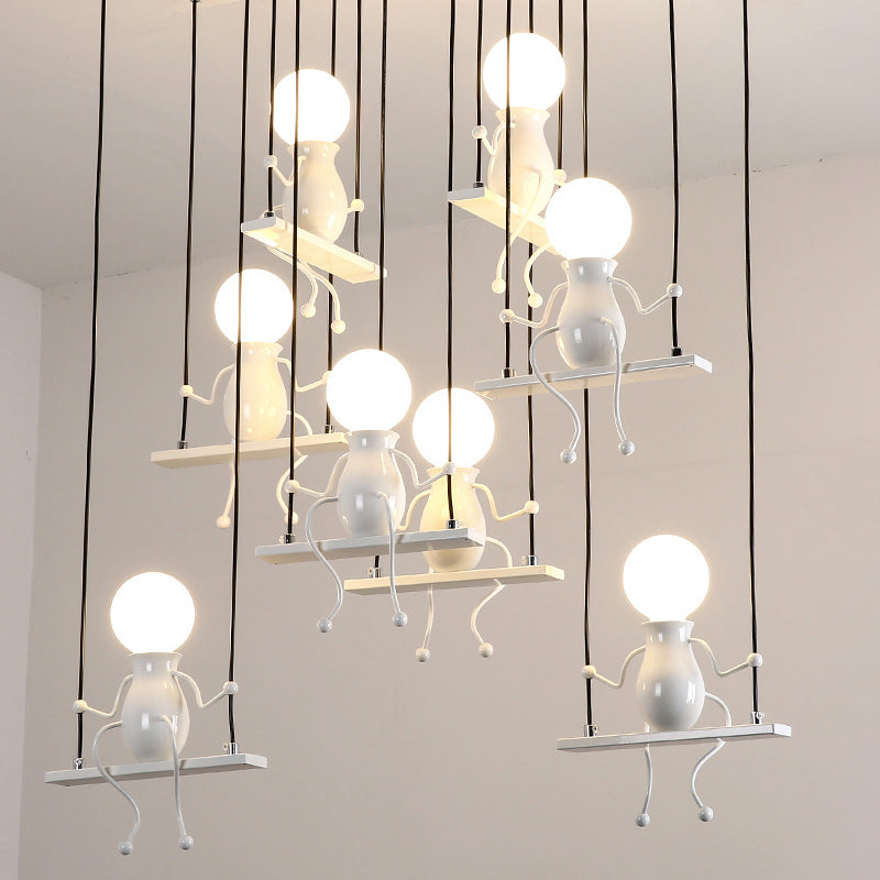 6/8 Heads People Pendant Lighting Metal Kids Hanging Ceiling Light in White for Children 8 White Clearhalo 'Ceiling Lights' 'Pendant Lights' 'Pendants' Lighting' 260128_22be7486-73be-4413-9ca2-2a51480bda5b