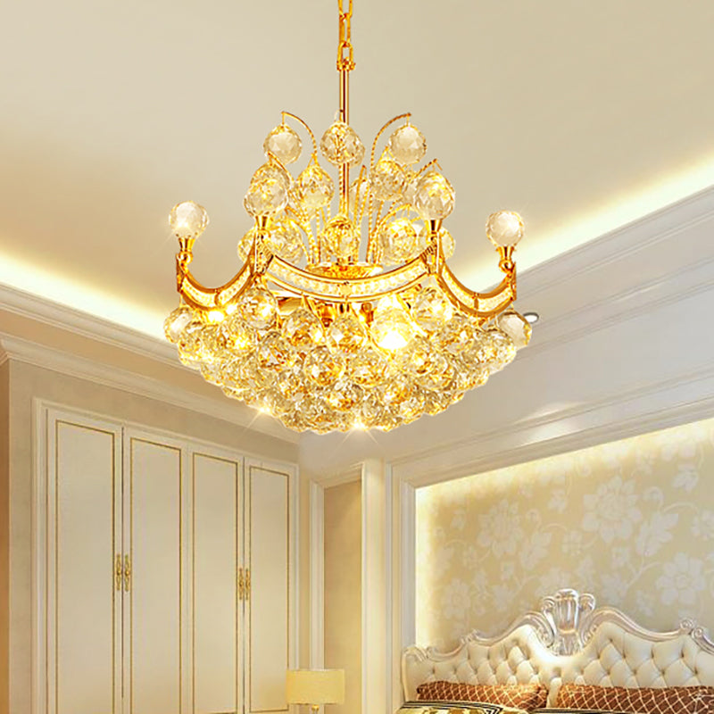 Clear Crystal Ball Chandelier Lighting Vintage Stylish 4 Lights Ceiling Pendant Light in Gold for Dining Room Clearhalo 'Ceiling Lights' 'Chandeliers' Lighting' options 260133