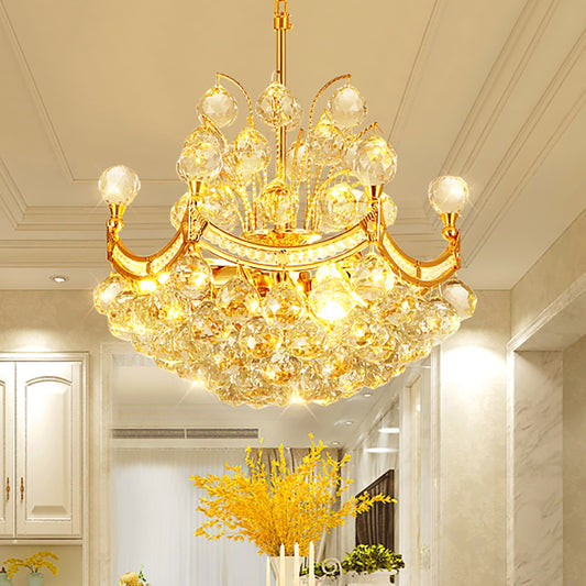 Clear Crystal Ball Chandelier Lighting Vintage Stylish 4 Lights Ceiling Pendant Light in Gold for Dining Room Clearhalo 'Ceiling Lights' 'Chandeliers' Lighting' options 260134