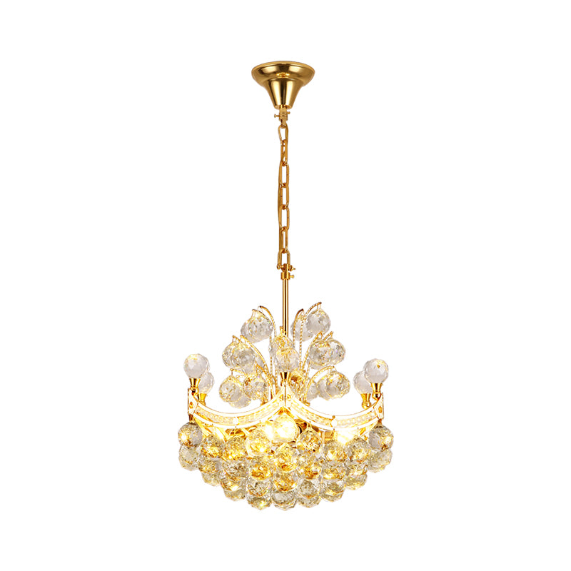 Clear Crystal Ball Chandelier Lighting Vintage Stylish 4 Lights Ceiling Pendant Light in Gold for Dining Room Clearhalo 'Ceiling Lights' 'Chandeliers' Lighting' options 260135