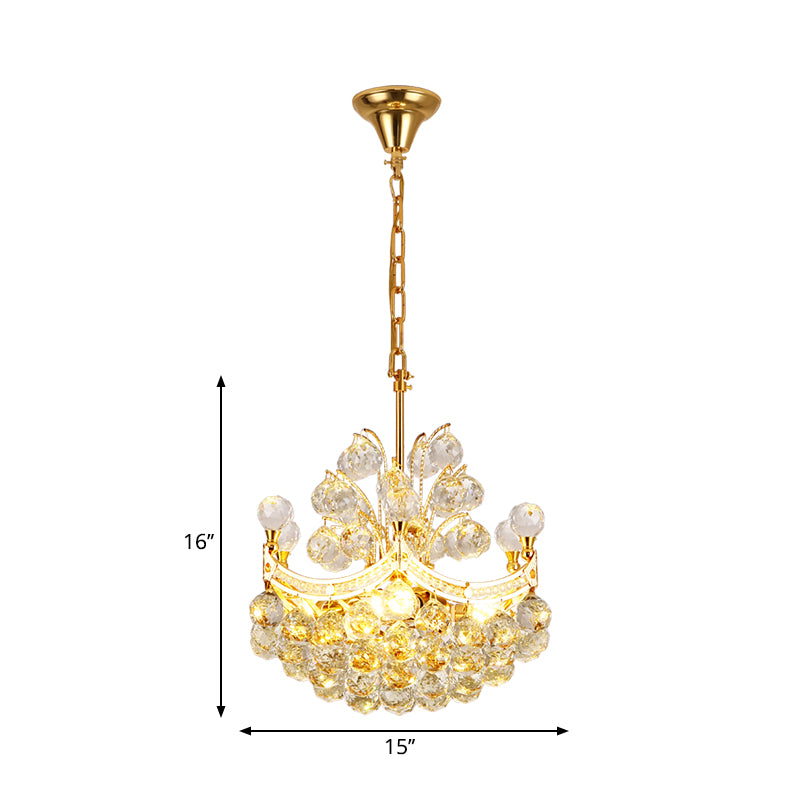 Clear Crystal Ball Chandelier Lighting Vintage Stylish 4 Lights Ceiling Pendant Light in Gold for Dining Room Clearhalo 'Ceiling Lights' 'Chandeliers' Lighting' options 260136