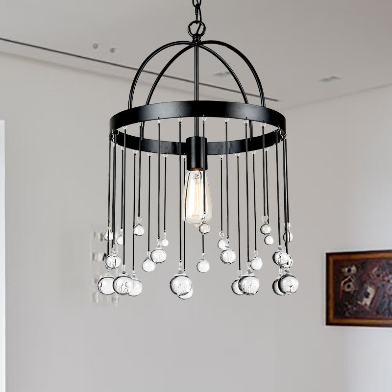 1-Light Ring Hanging Pendant Light Industrial Style Suspension Lamp with Crystal Ball Deco in Black Clearhalo 'Ceiling Lights' 'Modern Pendants' 'Modern' 'Pendant Lights' 'Pendants' Lighting' 260138