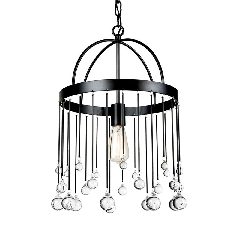 1-Light Ring Hanging Pendant Light Industrial Style Suspension Lamp with Crystal Ball Deco in Black Clearhalo 'Ceiling Lights' 'Modern Pendants' 'Modern' 'Pendant Lights' 'Pendants' Lighting' 260139