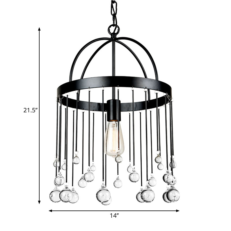 1-Light Ring Hanging Pendant Light Industrial Style Suspension Lamp with Crystal Ball Deco in Black Clearhalo 'Ceiling Lights' 'Modern Pendants' 'Modern' 'Pendant Lights' 'Pendants' Lighting' 260140