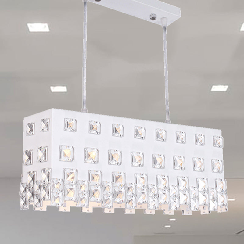 Ivory Linear Chandelier Lamp Contemporary Metal 2 Lights Pendant Light with Crystal Accent Ivory Clearhalo 'Ceiling Lights' 'Island Lights' Lighting' 260146