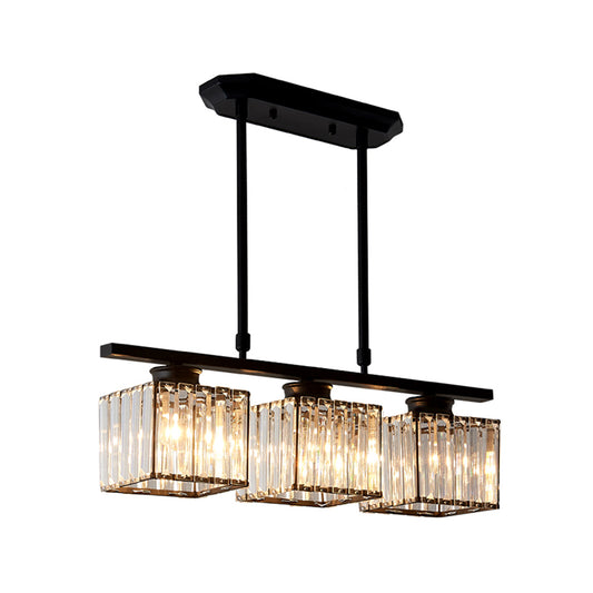 3/4 Lights Square Hanging Ceiling Light Modernism Clear Crystal Dining Room Lighting in Black/Gold Clearhalo 'Ceiling Lights' 'Island Lights' Lighting' 260153