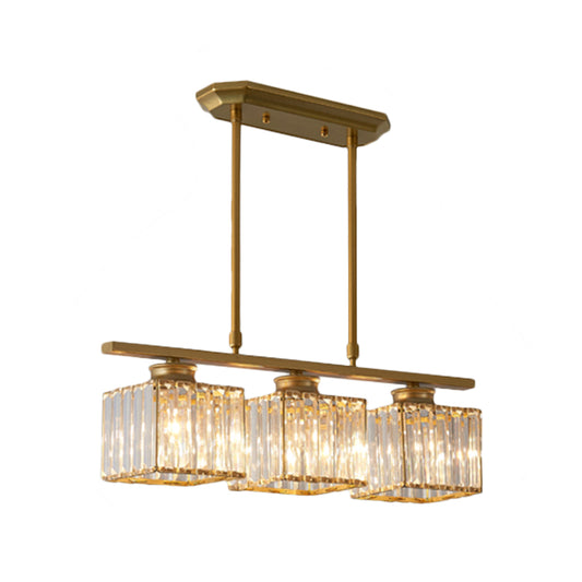 3/4 Lights Square Hanging Ceiling Light Modernism Clear Crystal Dining Room Lighting in Black/Gold Clearhalo 'Ceiling Lights' 'Island Lights' Lighting' 260156