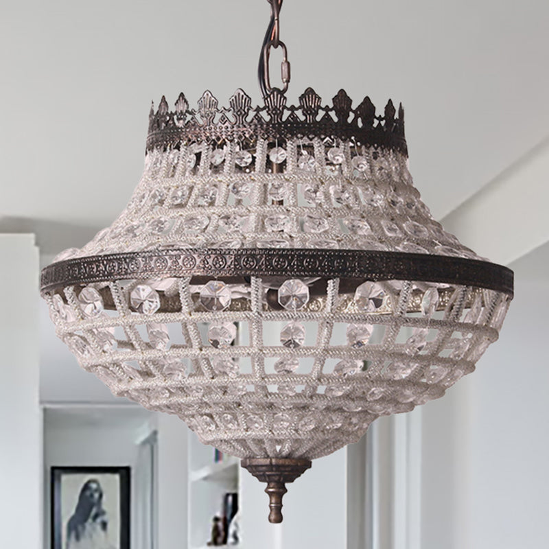 2 Lights Urn Hanging Ceiling Light Vintage Clear Crystal Pendant Lamp in Antique Bronze for Bedroom Clearhalo 'Ceiling Lights' 'Chandeliers' Lighting' options 260167