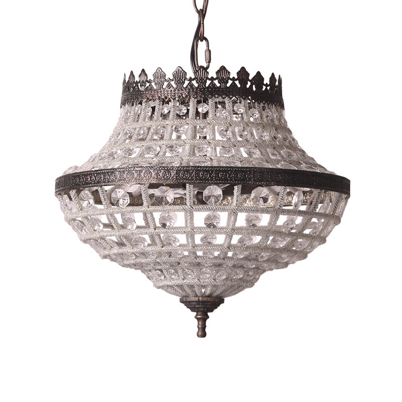 2 Lights Urn Hanging Ceiling Light Vintage Clear Crystal Pendant Lamp in Antique Bronze for Bedroom Clearhalo 'Ceiling Lights' 'Chandeliers' Lighting' options 260169