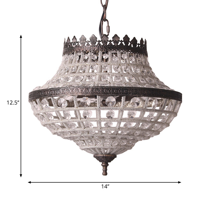 2 Lights Urn Hanging Ceiling Light Vintage Clear Crystal Pendant Lamp in Antique Bronze for Bedroom Clearhalo 'Ceiling Lights' 'Chandeliers' Lighting' options 260170