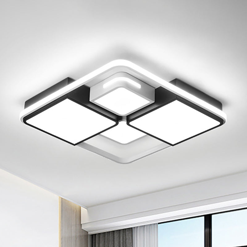 Square/Rectangle Ceiling Flushmount Warm/White Light Contemporary Led Flush Light Fixture in Black and White, 16"/19.5"/23.5"/35.5" W Black-White White Clearhalo 'Ceiling Lights' 'Close To Ceiling Lights' 'Close to ceiling' 'Flush mount' Lighting' 260237