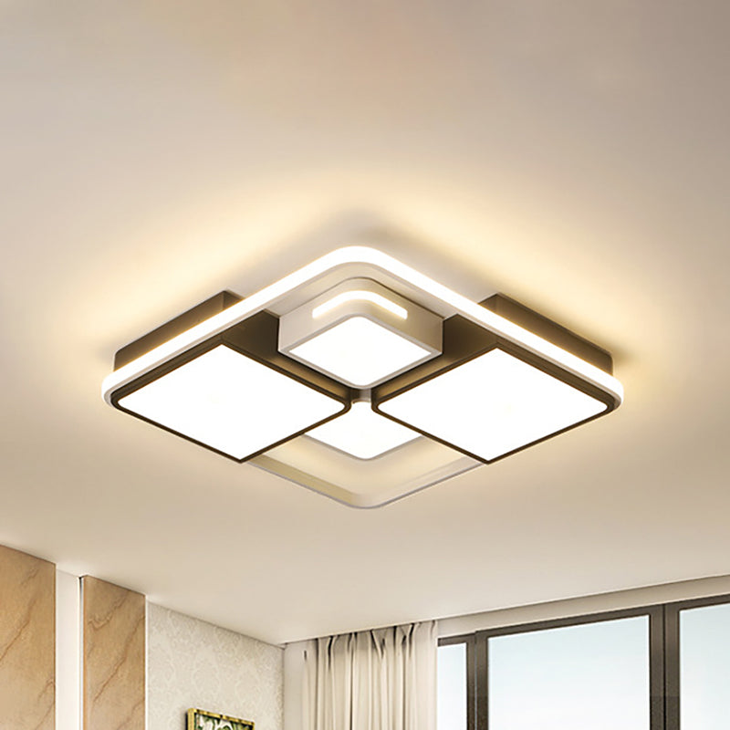 Square/Rectangle Ceiling Flushmount Warm/White Light Contemporary Led Flush Light Fixture in Black and White, 16"/19.5"/23.5"/35.5" W Black-White Warm Clearhalo 'Ceiling Lights' 'Close To Ceiling Lights' 'Close to ceiling' 'Flush mount' Lighting' 260238