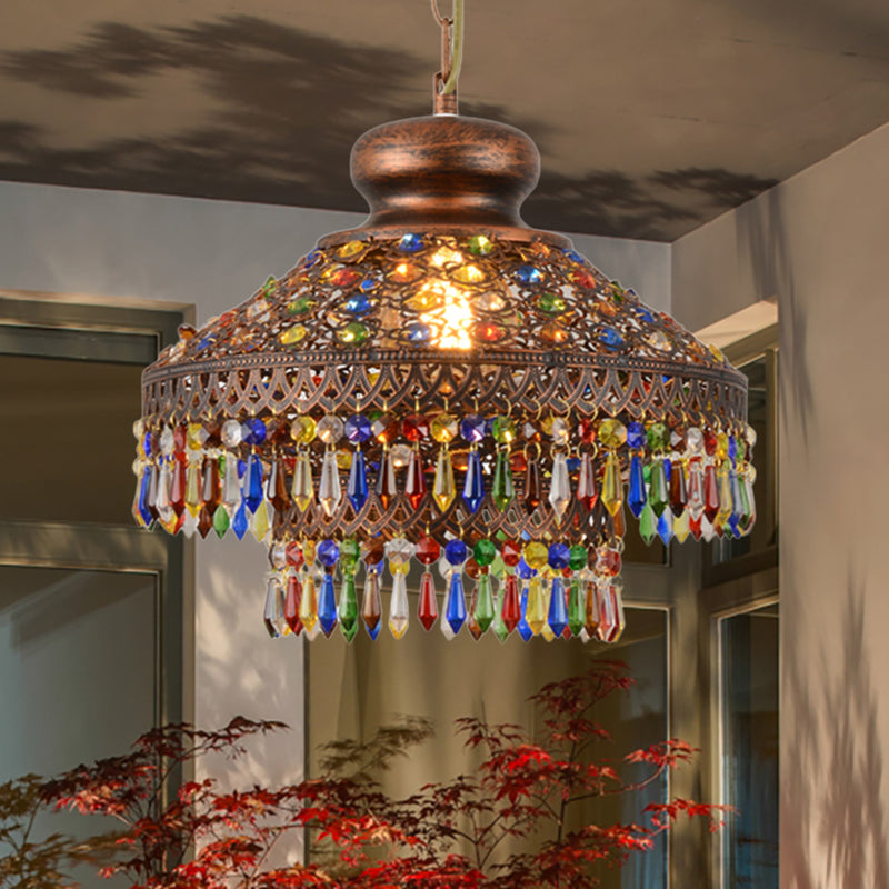 Bohemia Domed Pendant Light Fixture Crystal 1/3 Lights Suspension Light in Copper for Restaurant 1 Copper Clearhalo 'Ceiling Lights' 'Chandeliers' Lighting' options 260246_3b629907-2aa6-43f1-bfd5-7fa7fc1d79fd