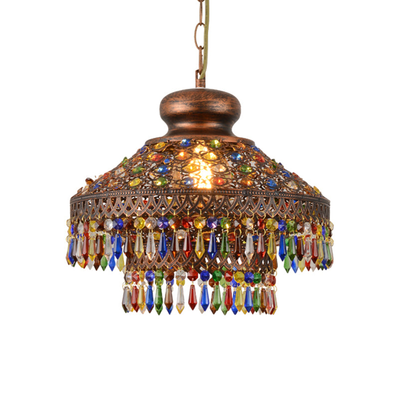 Bohemia Domed Pendant Light Fixture Crystal 1/3 Lights Suspension Light in Copper for Restaurant Clearhalo 'Ceiling Lights' 'Chandeliers' Lighting' options 260248