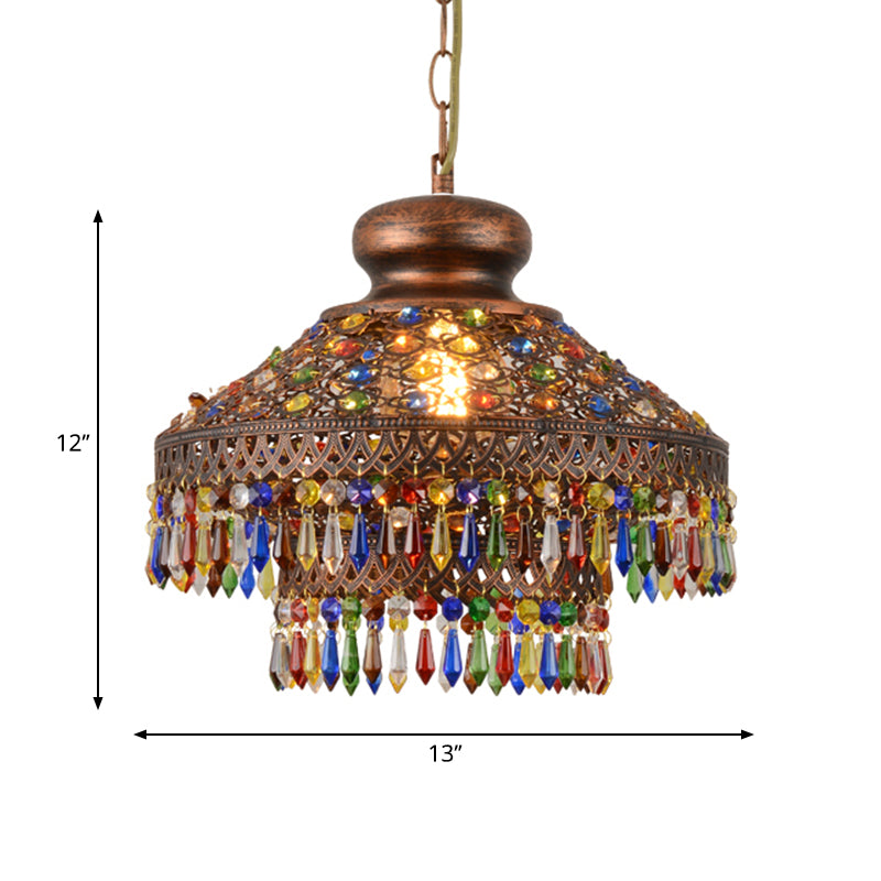 Bohemia Domed Pendant Light Fixture Crystal 1/3 Lights Suspension Light in Copper for Restaurant Clearhalo 'Ceiling Lights' 'Chandeliers' Lighting' options 260249