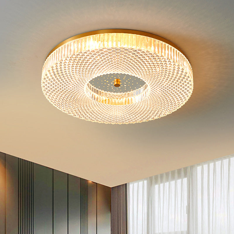 Circular Bedroom Flush Ceiling Light Lattice Crystal Minimalist LED Flush Mount Fixture in Brass Clearhalo 'Ceiling Lights' 'Close To Ceiling Lights' 'Lighting' 2602500