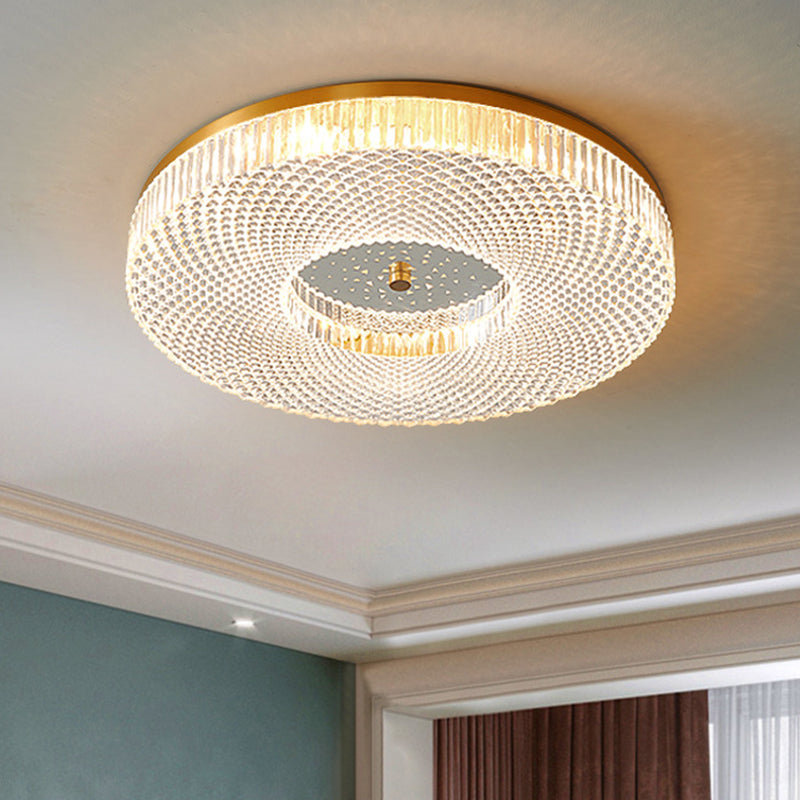 Circular Bedroom Flush Ceiling Light Lattice Crystal Minimalist LED Flush Mount Fixture in Brass Clearhalo 'Ceiling Lights' 'Close To Ceiling Lights' 'Lighting' 2602503