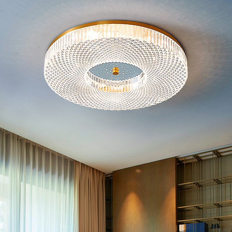 Circular Bedroom Flush Ceiling Light Lattice Crystal Minimalist LED Flush Mount Fixture in Brass Clearhalo 'Ceiling Lights' 'Close To Ceiling Lights' 'Lighting' 2602504