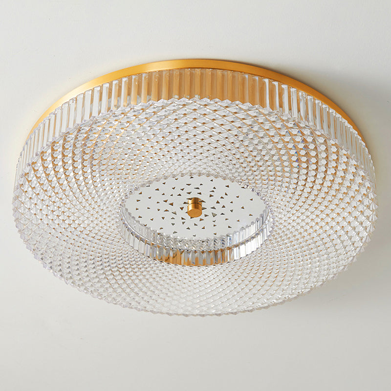 Circular Bedroom Flush Ceiling Light Lattice Crystal Minimalist LED Flush Mount Fixture in Brass Clearhalo 'Ceiling Lights' 'Close To Ceiling Lights' 'Lighting' 2602507