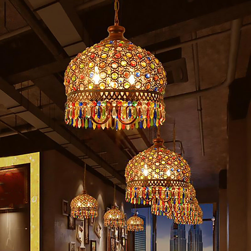 Bohemia Domed Pendant Light Fixture Crystal 1/3 Lights Suspension Light in Copper for Restaurant 3 Copper Clearhalo 'Ceiling Lights' 'Chandeliers' Lighting' options 260250_3d23cfe3-08bb-4206-9f0f-2c49be64280a