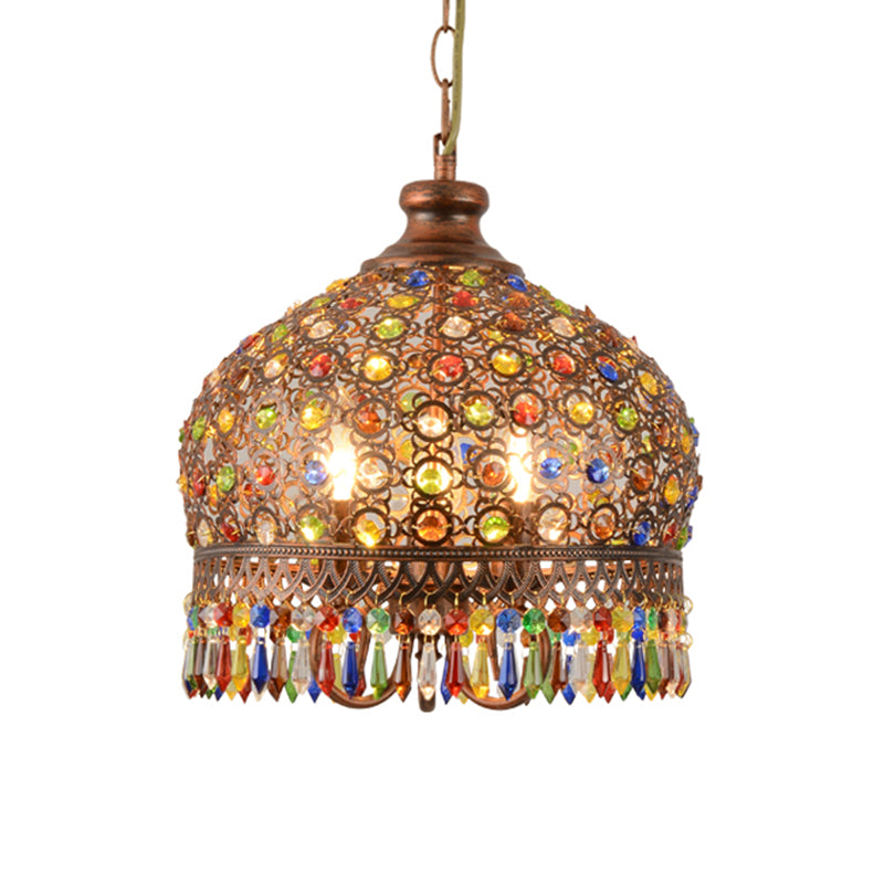 Bohemia Domed Pendant Light Fixture Crystal 1/3 Lights Suspension Light in Copper for Restaurant Clearhalo 'Ceiling Lights' 'Chandeliers' Lighting' options 260251