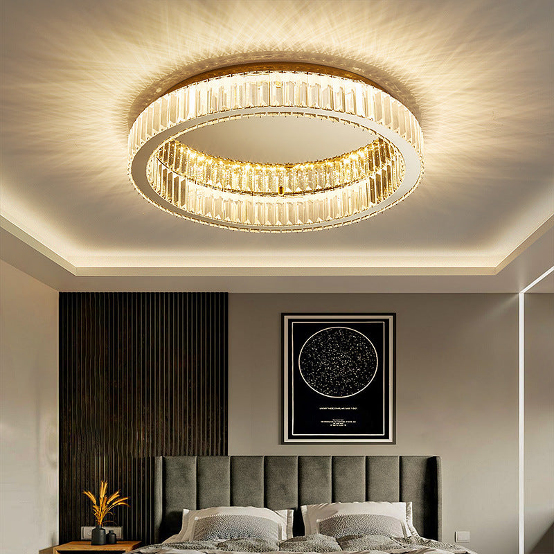 Brass Finish Ring Ceiling Lamp Simplicity Crystal Prism LED Flush Mount Lighting Clearhalo 'Ceiling Lights' 'Close To Ceiling Lights' 'Lighting' 2602512