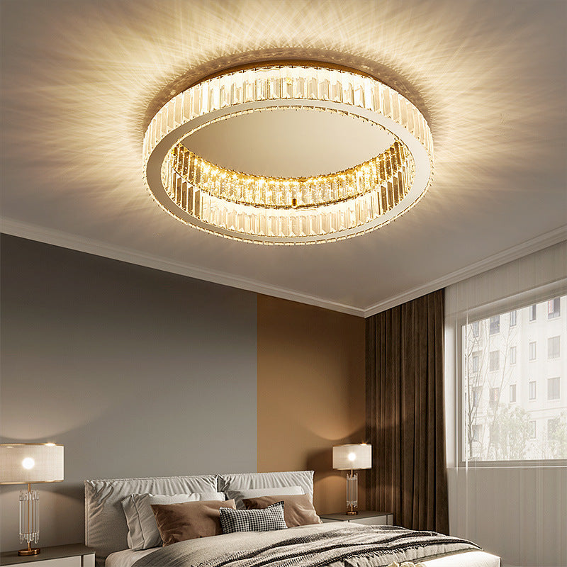 Brass Finish Ring Ceiling Lamp Simplicity Crystal Prism LED Flush Mount Lighting Clearhalo 'Ceiling Lights' 'Close To Ceiling Lights' 'Lighting' 2602515