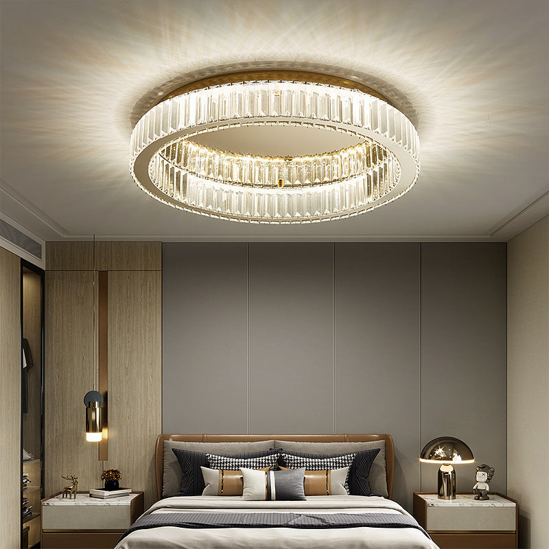 Brass Finish Ring Ceiling Lamp Simplicity Crystal Prism LED Flush Mount Lighting Clearhalo 'Ceiling Lights' 'Close To Ceiling Lights' 'Lighting' 2602516