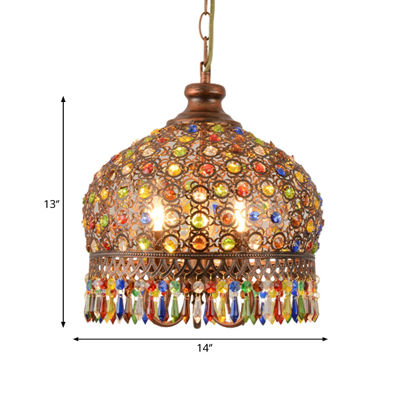 Bohemia Domed Pendant Light Fixture Crystal 1/3 Lights Suspension Light in Copper for Restaurant Clearhalo 'Ceiling Lights' 'Chandeliers' Lighting' options 260252